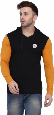 Lawful Casual Solid Men Hooded Neck Black, Gold T-Shirt