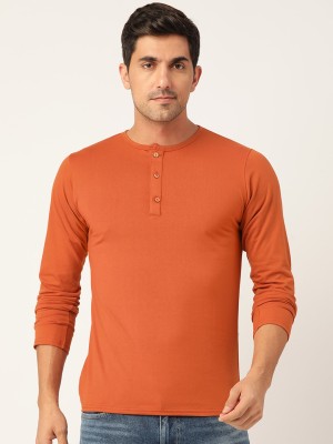 FERANOID Solid Men Henley Neck Orange T-Shirt