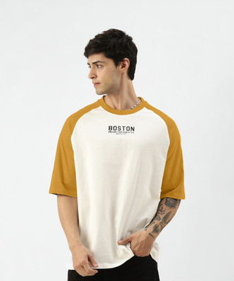 MANIAC Colorblock Men Round Neck Yellow T-Shirt