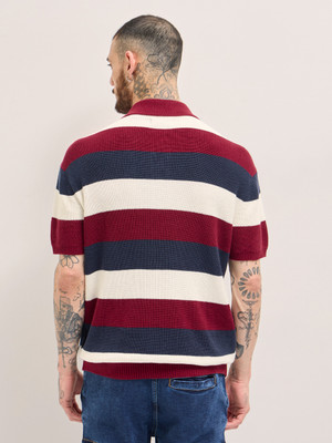 THE BEAR HOUSE Striped Men Polo Neck Multicolor T-Shirt