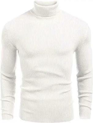 Aaradhana Solid Turtle Neck Casual Men White Sweater