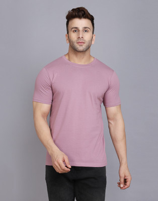 SLOWLORIS Solid Men Round Neck Pink T-Shirt
