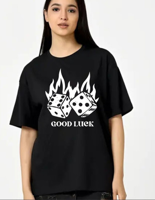 fashnobic Printed Women Round Neck Black T-Shirt