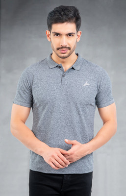 Fashion Territory Solid Men Polo Neck Grey T-Shirt