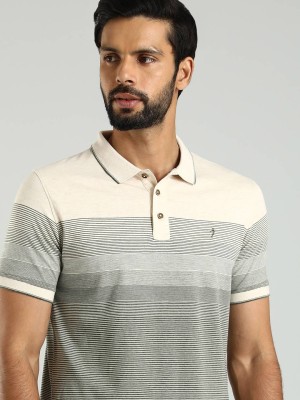 INDIAN TERRAIN Striped Men Polo Neck Green T-Shirt