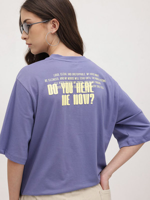Roadster Printed Women Round Neck Blue T-Shirt