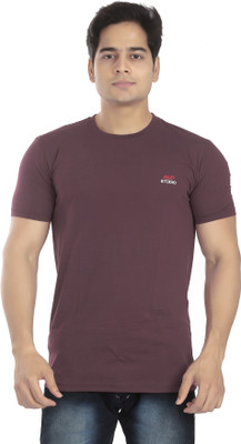 AWACK Solid Men Round Neck Purple T-Shirt