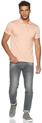 COLORTRAIT Solid Men Polo Neck Pink T-Shirt