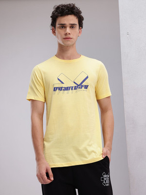 HRX by Hrithik Roshan Printed Men Round Neck Yellow T-Shirt