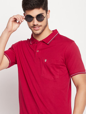 UNIBERRY Solid Men Polo Neck Red T-Shirt