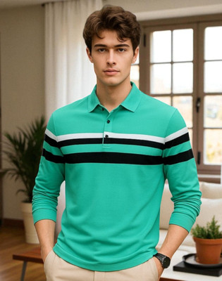 Autna Printed Men Polo Neck Green T-Shirt