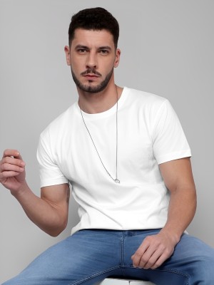 HIPHOPCLUB Solid Men Round Neck White T-Shirt