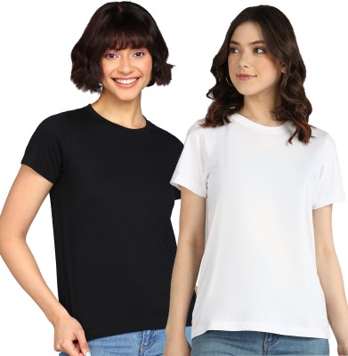 Adyavastram Solid Women Round Neck Black T-Shirt