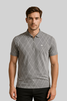 GO BIRDY Printed Men Polo Neck Grey T-Shirt