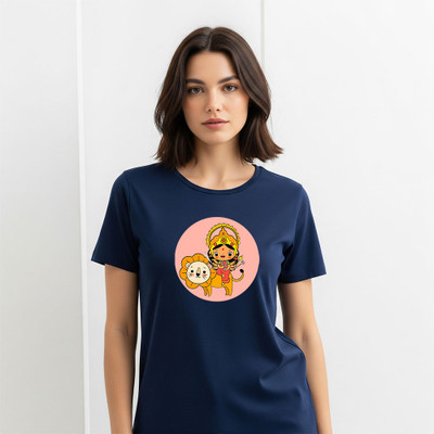 montae Graphic Print Women Round Neck Dark Blue T-Shirt