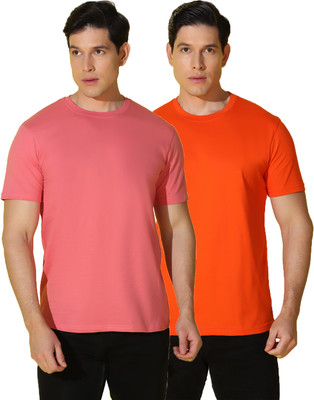 WOOSTRO Solid Men Round Neck Red, Orange T-Shirt