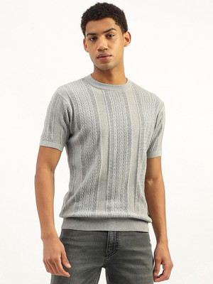 United Colors of Benetton Self Design Men Round Neck Grey T-Shirt