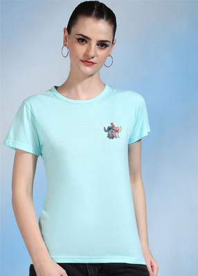 METRONAUT Printed Women Round Neck Light Blue T-Shirt