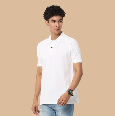 Republic Solid Men Polo Neck White T-Shirt