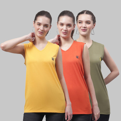 MACK JONNEY Solid Women V Neck Multicolor T-Shirt