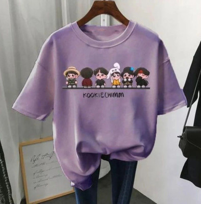 FAIRIANO Printed Women Round Neck Purple T-Shirt
