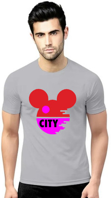 LV CARE Printed Men Round Neck Grey T-Shirt