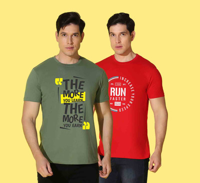 WOOSTRO Printed Men Round Neck Red, Green T-Shirt