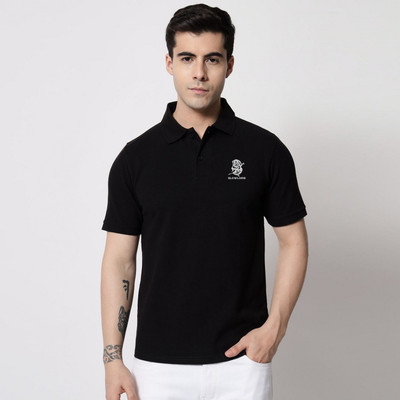 SLOWLORIS Solid Men Polo Neck Black T-Shirt