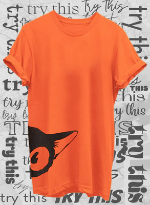 Try This Typography Men Round Neck Orange, Multicolor T-Shirt