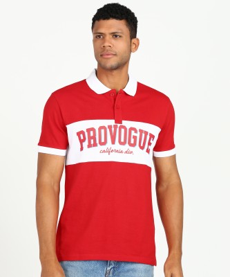 PROVOGUE Typography Men Polo Neck Red T-Shirt