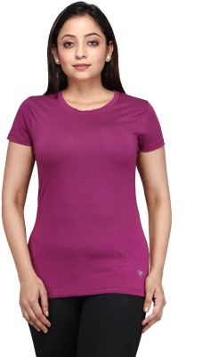 Comfort Lady Solid Women Round Neck Purple T-Shirt