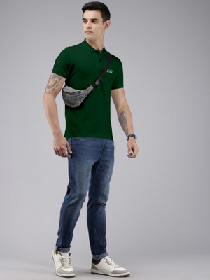 THE EG STORE Solid Men Polo Neck Dark Green T-Shirt