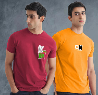 t-hustler Graphic Print Men Round Neck Yellow, Maroon T-Shirt