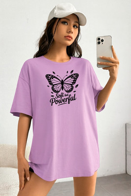 Stylicity Printed Women Round Neck Purple T-Shirt
