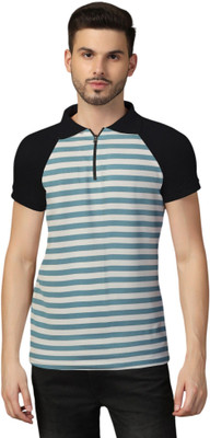 Blisstone Striped Men Polo Neck Blue T-Shirt