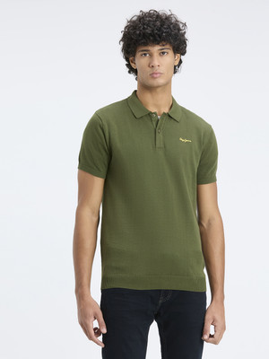 Pepe Jeans Self Design, Solid Men Polo Neck Green T-Shirt