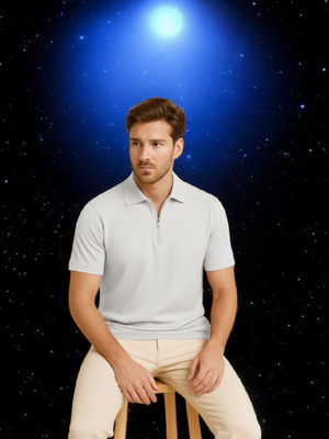 DSV enterprise Self Design Men Polo Neck White T-Shirt