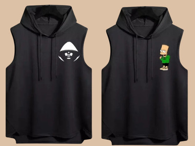 KUGDIT Printed Men Hooded Neck Black T-Shirt