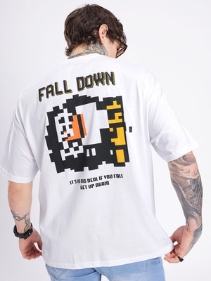 Glitchez Printed Men Round Neck White T-Shirt