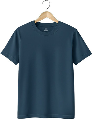 HypeDrip Solid Men Round Neck Navy Blue T-Shirt