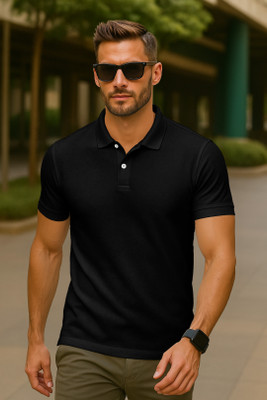 Dagcros Solid Men Polo Neck Black T-Shirt