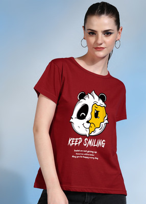 Moda Rapido Printed Women Round Neck Red T-Shirt