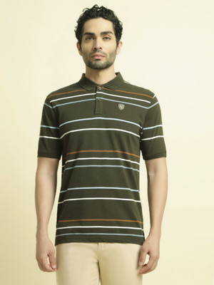 CANTABIL Striped Men Polo Neck Dark Green T-Shirt