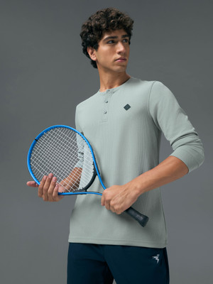 TECHNOSPORT Solid Men Henley Neck Blue T-Shirt