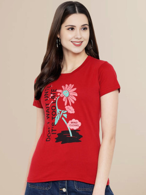 SZN Solid Women Round Neck Red T-Shirt