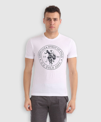 U.S. POLO ASSN. Printed Men Round Neck White T-Shirt