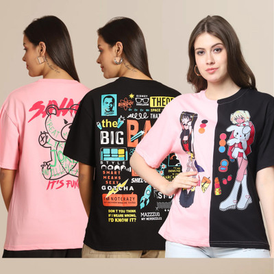 Mast & Harbour Solid Women Round Neck Multicolor T-Shirt