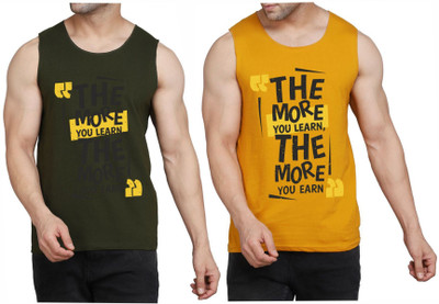 WOOSTRO Printed Men Scoop Neck Dark Green, Brown T-Shirt