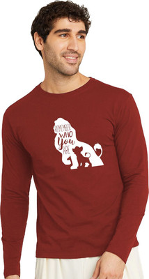 OrrganicChics Printed Men Round Neck Maroon T-Shirt