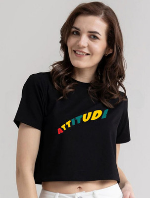SPOWEARY Typography, Printed Women Round Neck Black T-Shirt